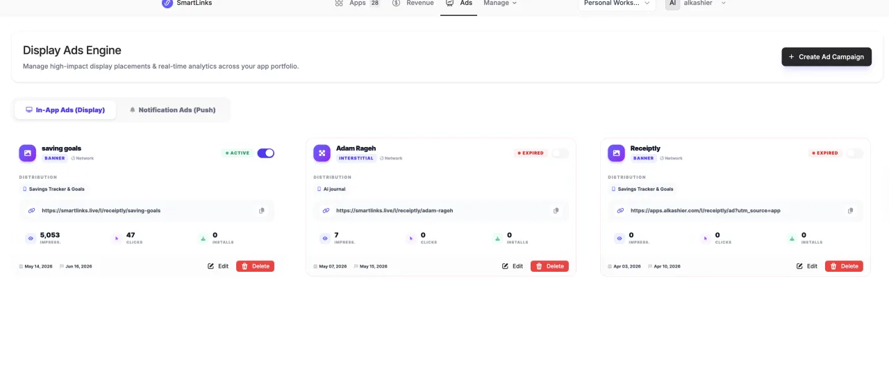 Ads Manager workspace preview in SmartLinks